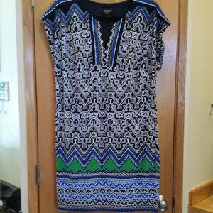 Laundry Blue & Black Print Dress Size Small EUC